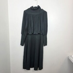 Ann Taylor Dark Green Long Sleeve Turtleneck Feminine Blouson Midi Dress‎ Size S